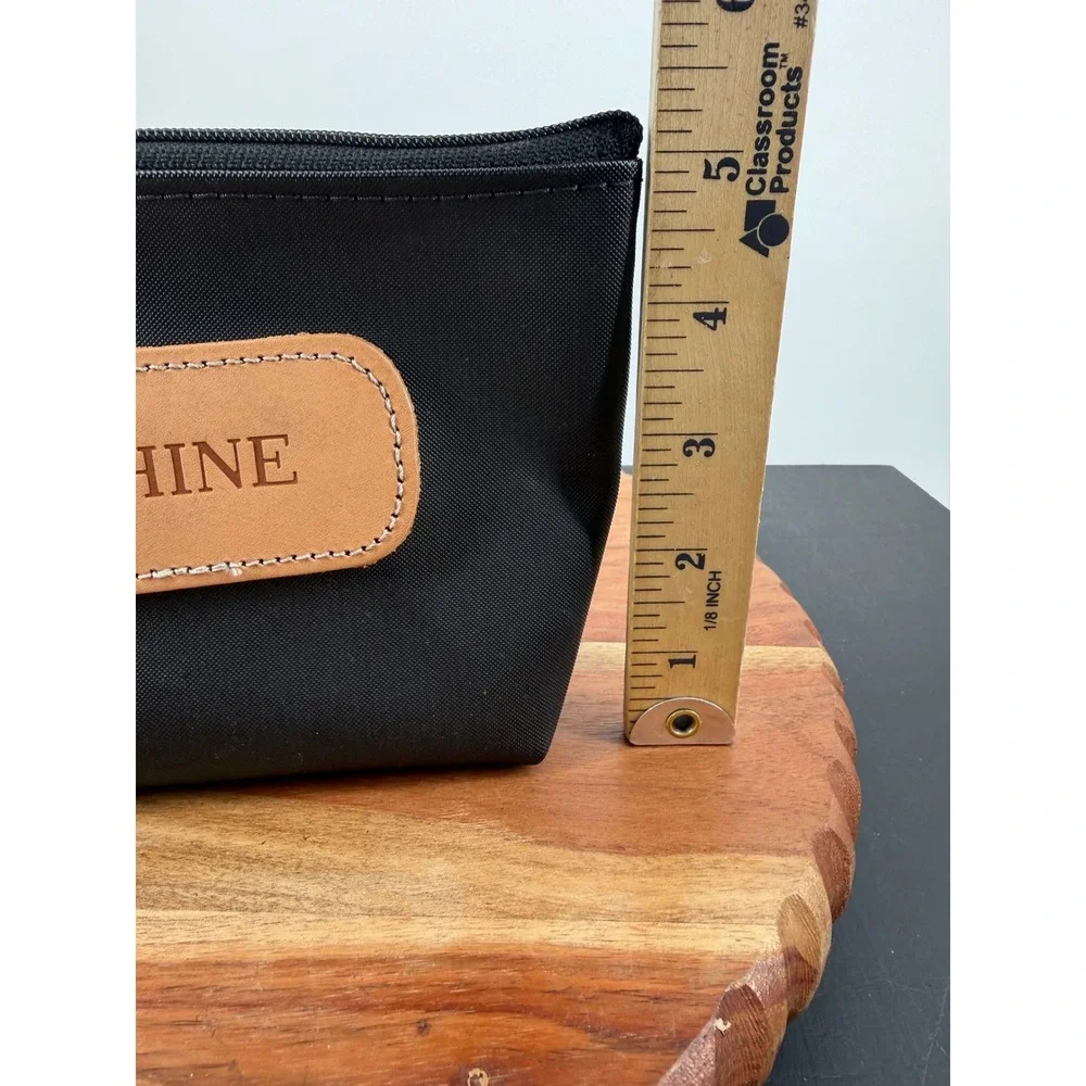 Jon Hart Small pouch Case Women Small Black Coated Canvas Shine Leather Patch